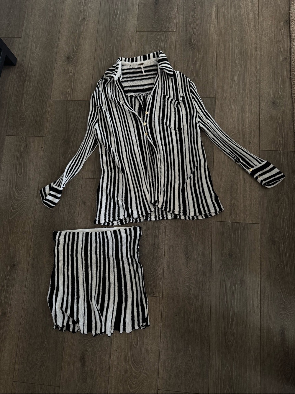 Free People Black and White Striped Knit Top